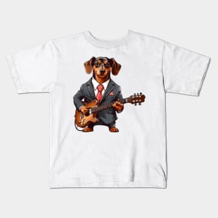 Dachshund Playing Guitar Kids T-Shirt